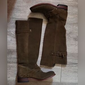 DV by Dolce Vita Brown, Olive Green, Suede Knee-High Heeled Boots Size 8.5